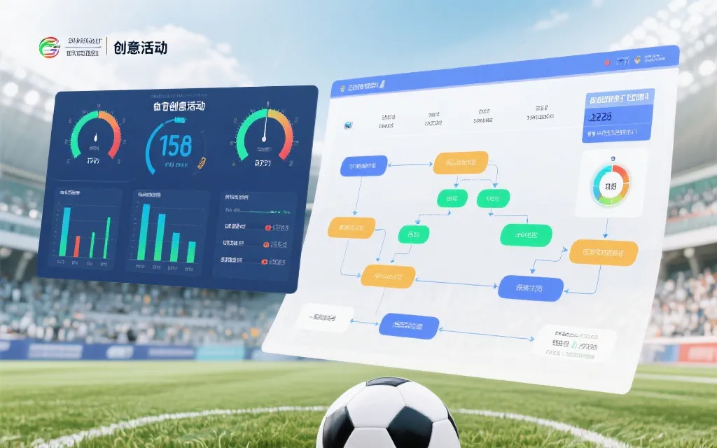 数据看板与创意活动流程图结合的视觉，体现品牌用球迷数据设计互动活动